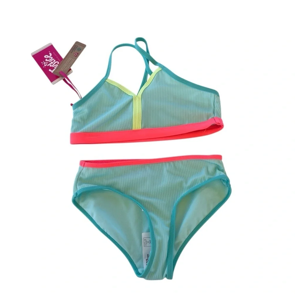 Justice Color Block Ribbed 2 Piece Bikini Girls size S(7/8) or L(12/14) New